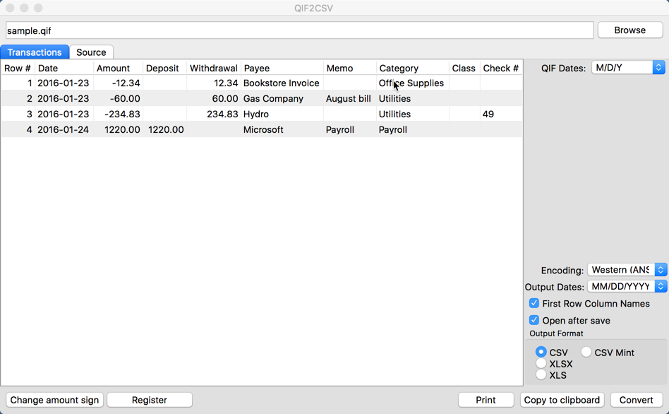 QIF2CSV for Mac