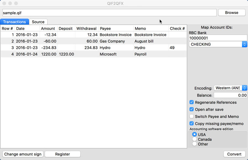 QIF2QFX for Mac