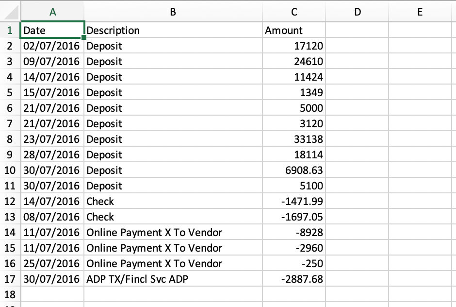 extract transactions as CSV