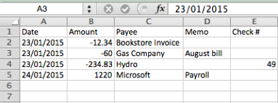 Excel to Quickbooks transactions