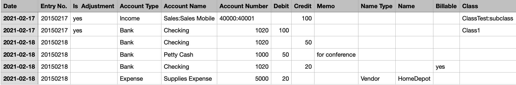 convert CSV or Excel general journal entries