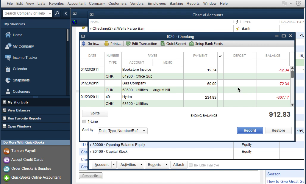 IIF quickbooks imported transactions data