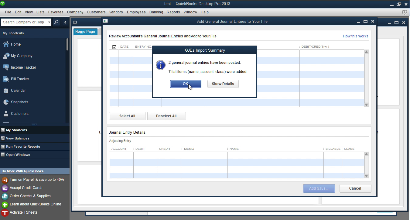 qbj transactions data imported in quickbooks