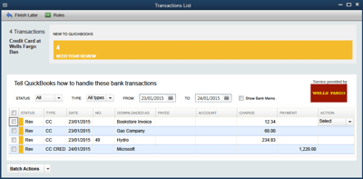 QBO quickbooks imported transactions data