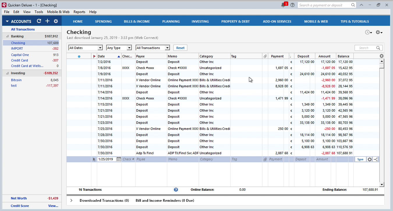 QFX quicken imported transactions