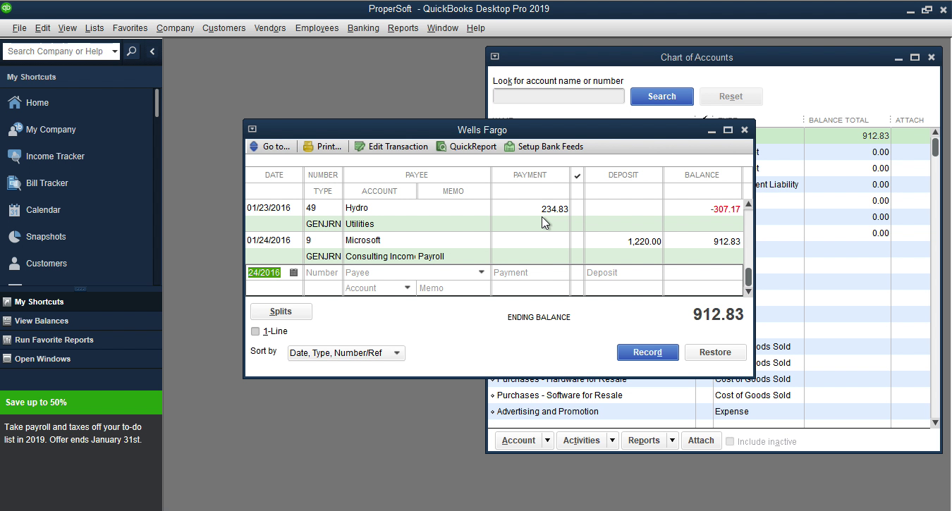 Bank2IIF Windows Step 21: Review transactions after importing in Quickbooks