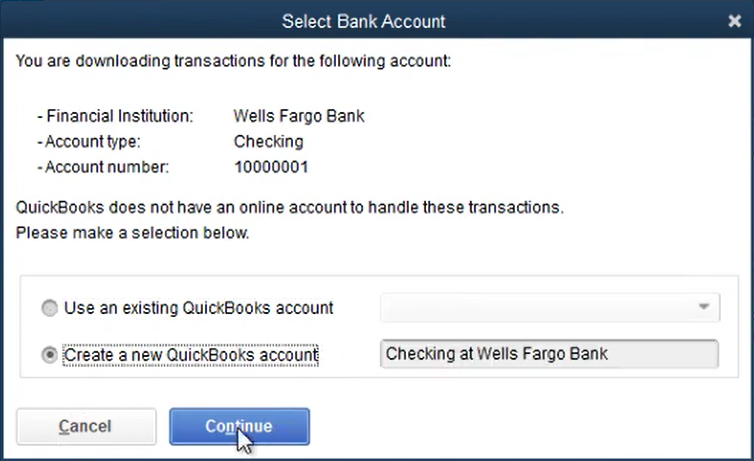 Bank2QBO Step 17: Create a new Quickbooks account