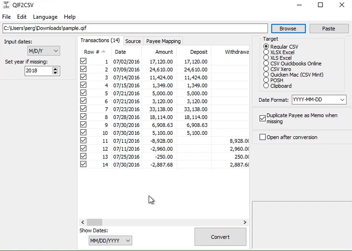 Convert a QIF file to CSV/Excel format Step 2: review a QIF file before converting
