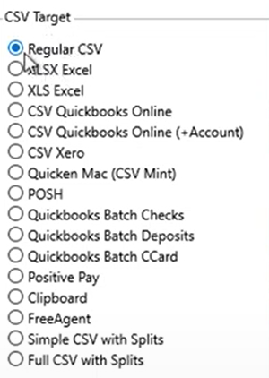 Converting transactions to CSV, Excel, TXT Step 3: CSV Target