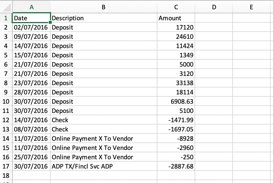 extract transactions as CSV in Excel