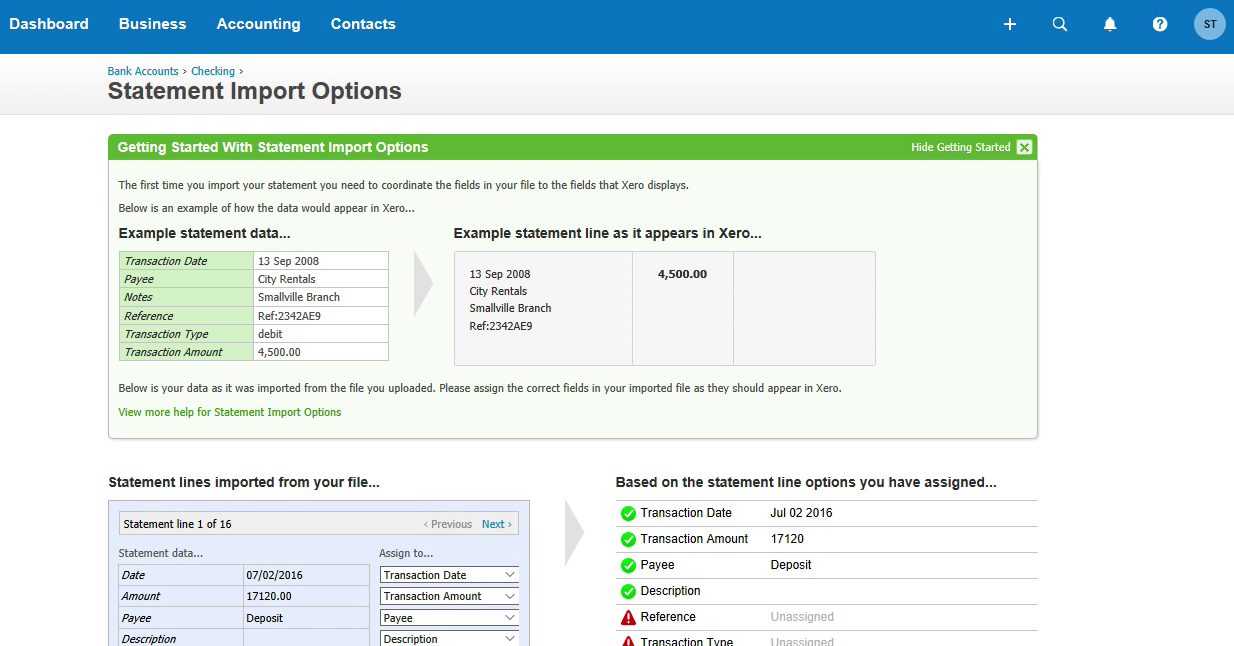 Step 6: statement import options in Xero