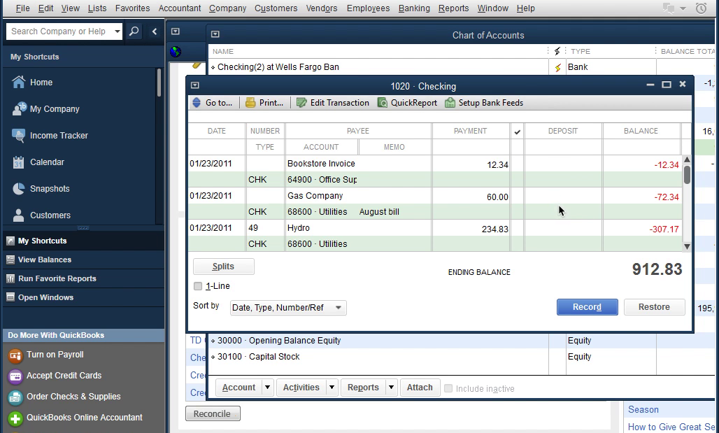 CSV2IIF Windows Step 10: Review transactions after importing in Quickbooks