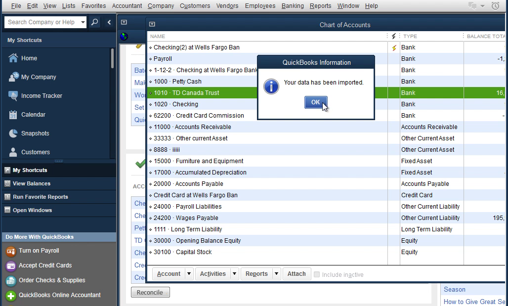 CSV2IIF Windows Step 9: transactions are imported in Quickbooks