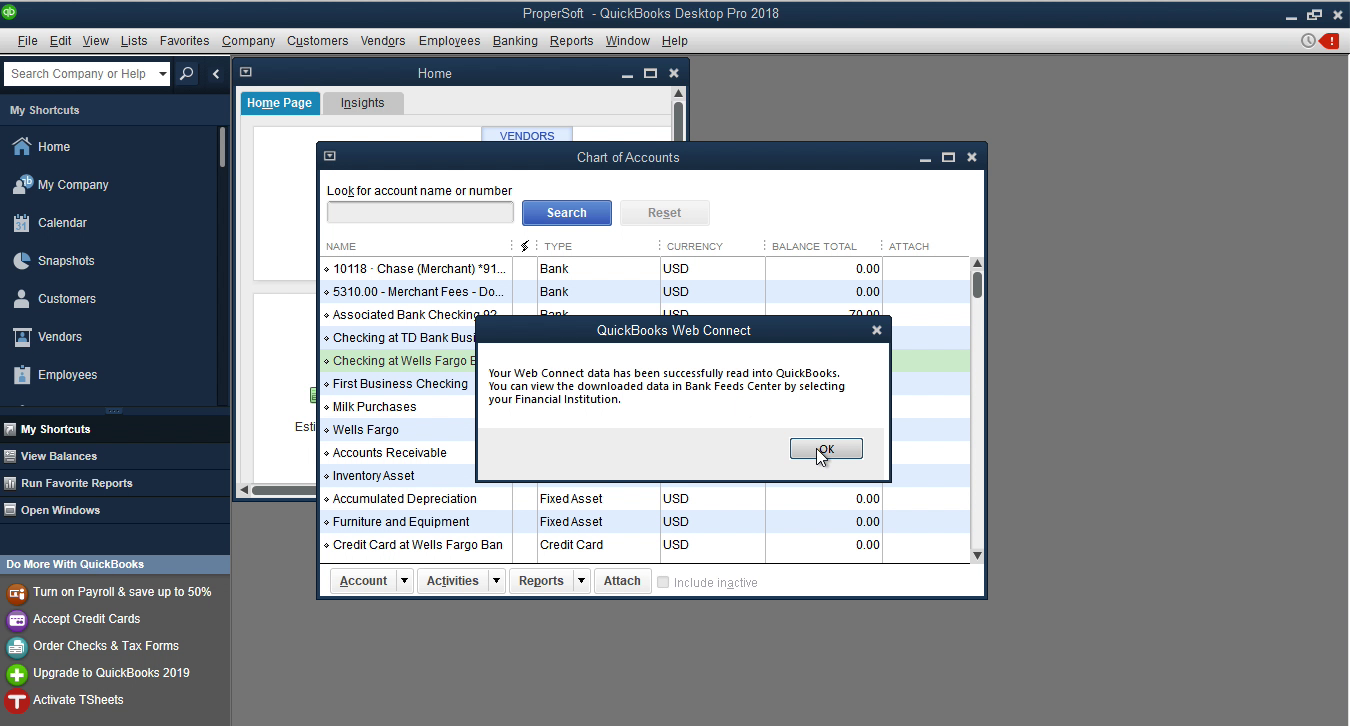 CSV2QBO Windows Step 16: data is imported in Quickbooks