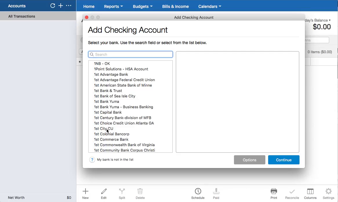 CSV2QFX Mac Step 1: create new account in Quicken