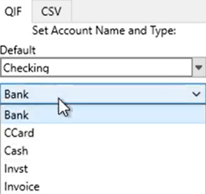 CSV2QIF Step 6: Account type