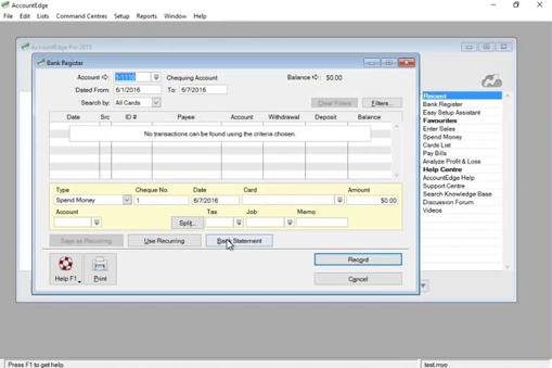 How to import a CSV file into AccountEdge Pro 2015 Step 8: bank statement