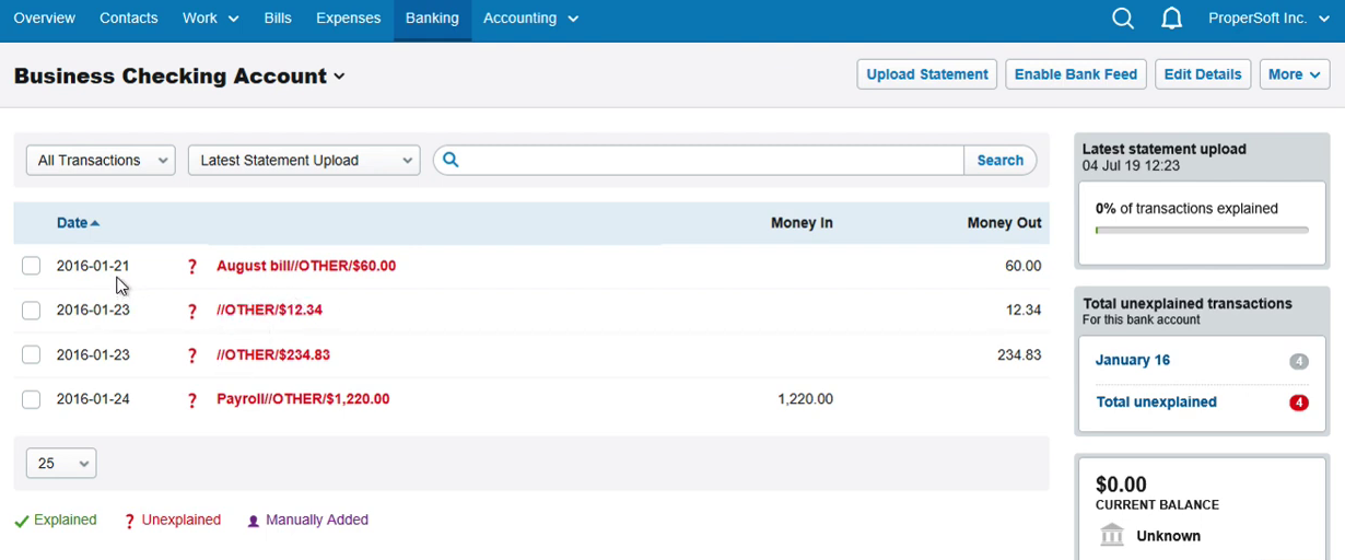 Import CSV into FreeAgent Step 15: statement with 4 new transactions