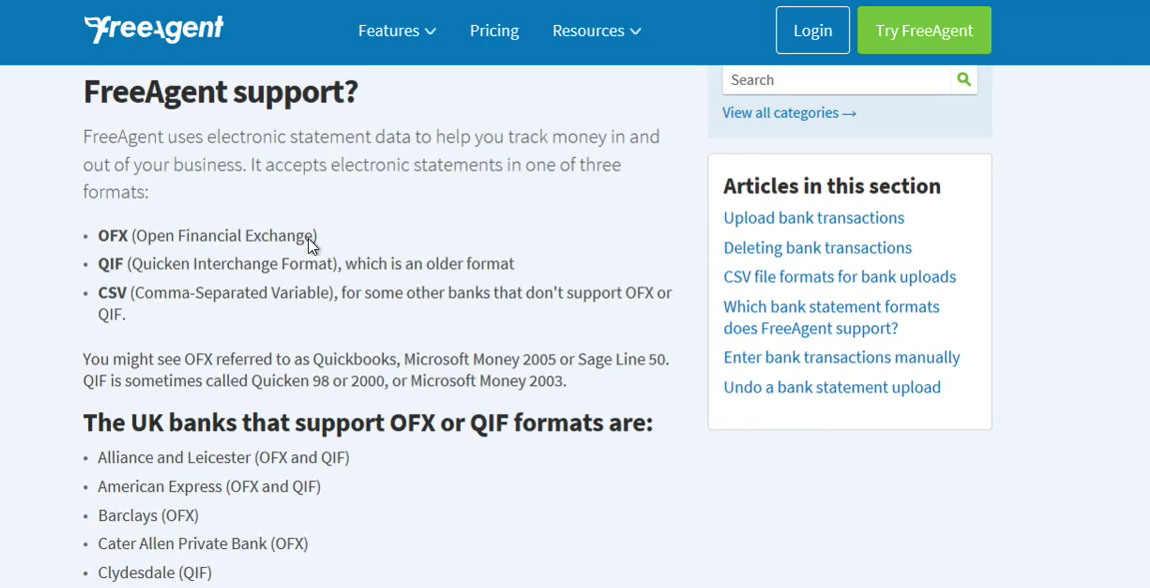 Import CSV into FreeAgent Step 9: supported formats