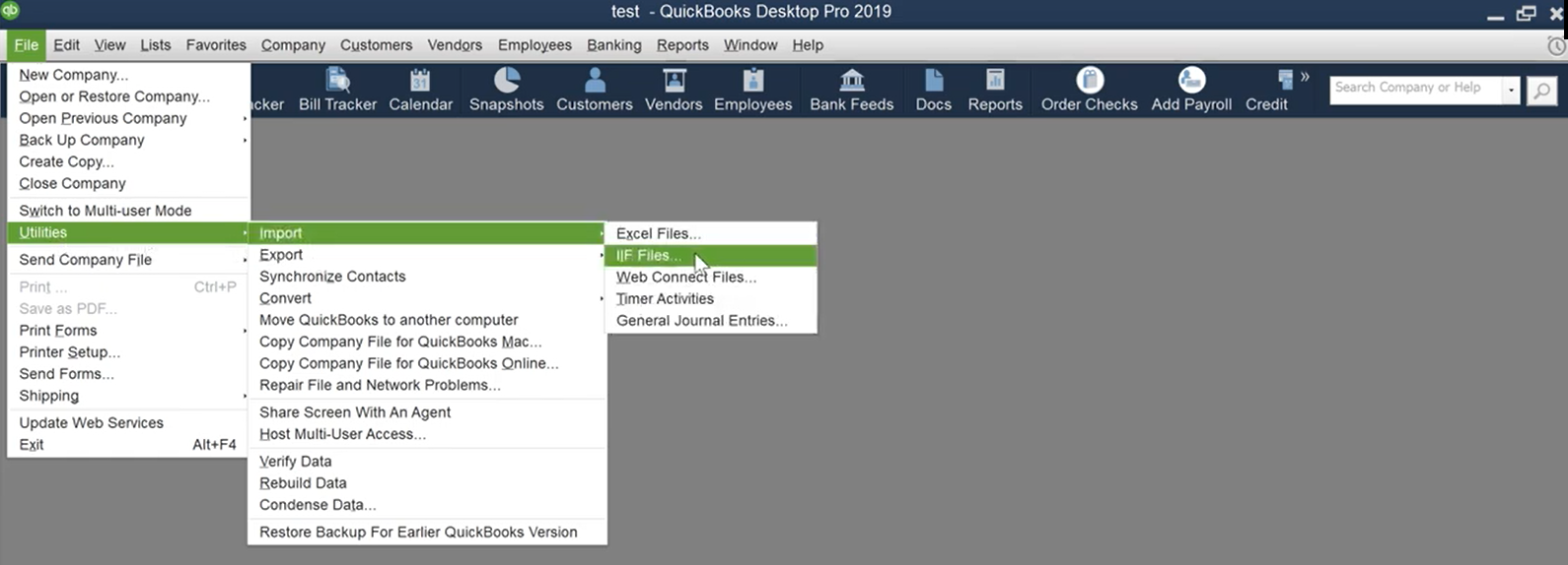 Import GJE from CSV Excel onto QB Desktop Step 13: File-Utilities
