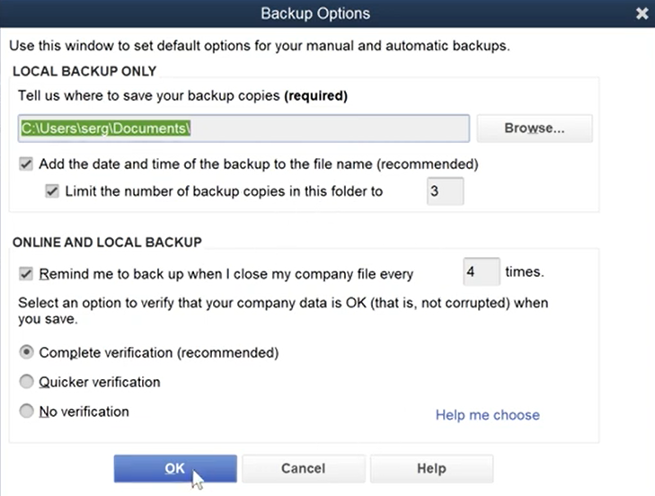 Import GJE from CSV Excel onto QB Desktop Step 17: save backup copies