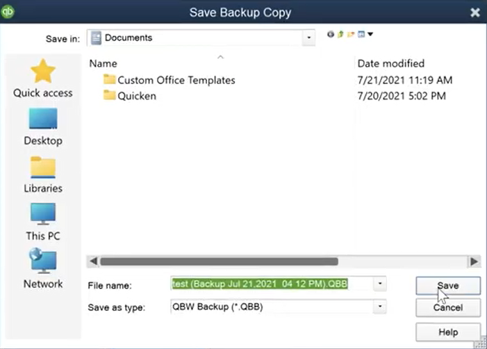 Import GJE from CSV Excel onto QB Desktop Step 20: save backup copy