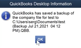 Import GJE from CSV Excel onto QB Desktop Step 21: backup is done