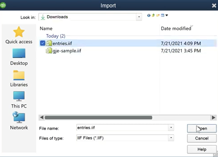 Import GJE from CSV Excel onto QB Desktop Step 22: open entries