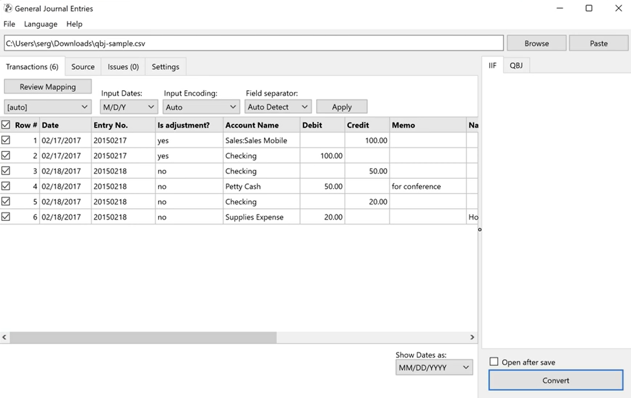Import GJE from CSV Excel onto QB Desktop Step 28: iif is created