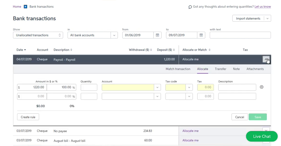 Import OFX into MYOB Step 8: review transactions