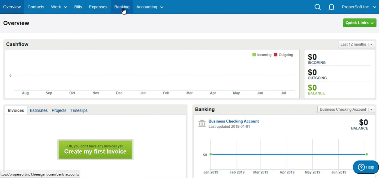 Import QBO into FreeAgent Step 1: click Banking