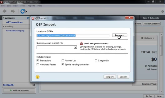 How to import QFX Web Connect files as QIF files into Quicken 2013 or earlier Step 15: browse