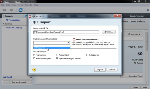 How to import QFX Web Connect files as QIF files into Quicken 2013 or earlier Step 16: all accounts