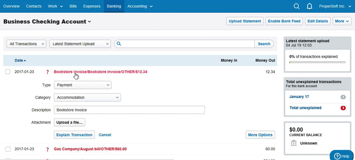 Import QIF into FreeAgent Step 9: statement with 4 new transactions