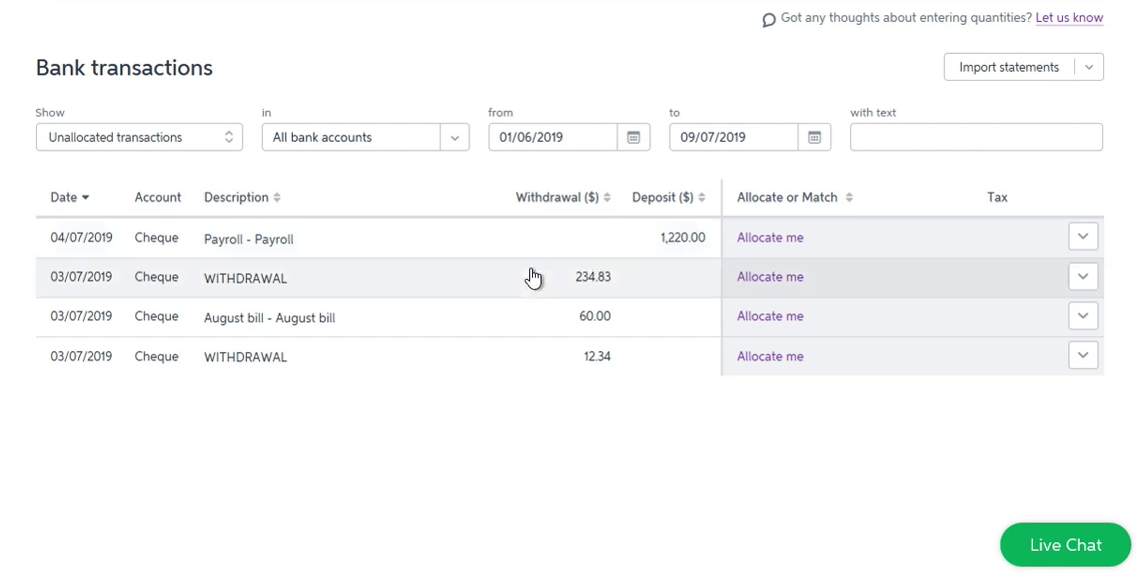 Import QIF into MYOB Step 10: statements imported successfully