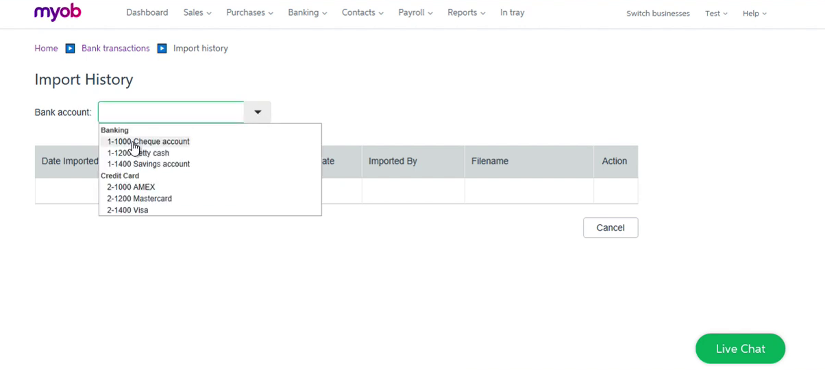 Import QIF into MYOB Step 15: Select account where imported your data
