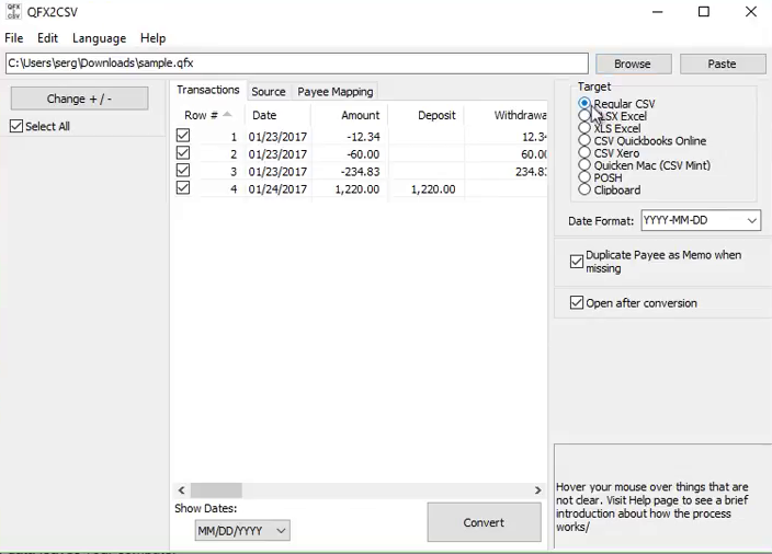 Import Quicken QFX files into Excel Step 4: target