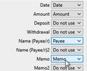 Mapping CSV files Step 5: review mapping name memo