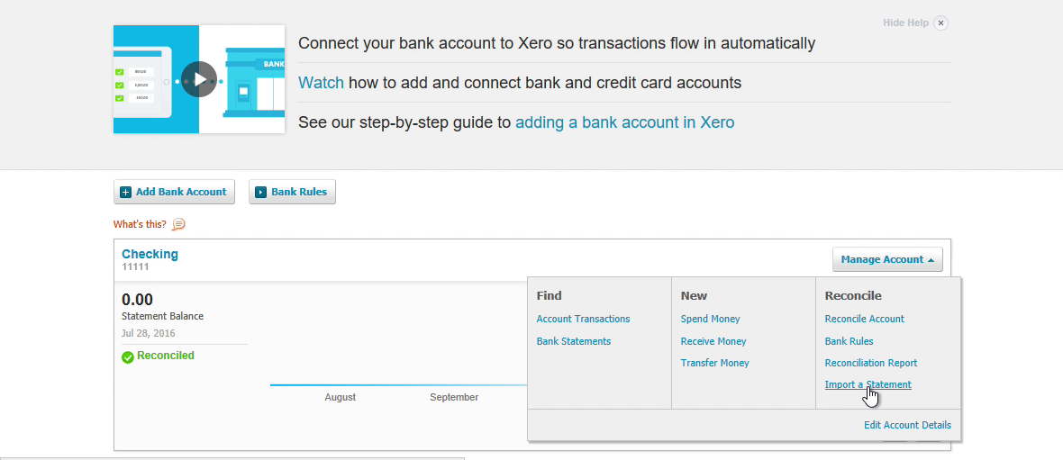 Bank2OFX Windows Step 9: import a bank statement in Xero