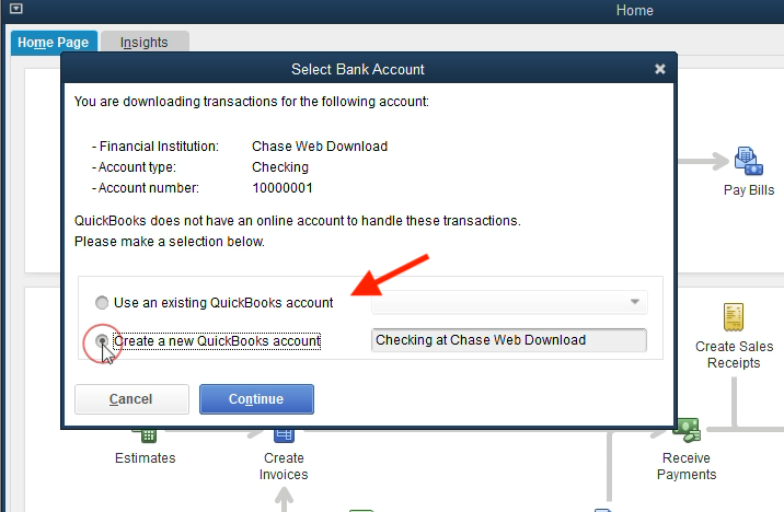 Step 6: Import into a new account or select an existing account