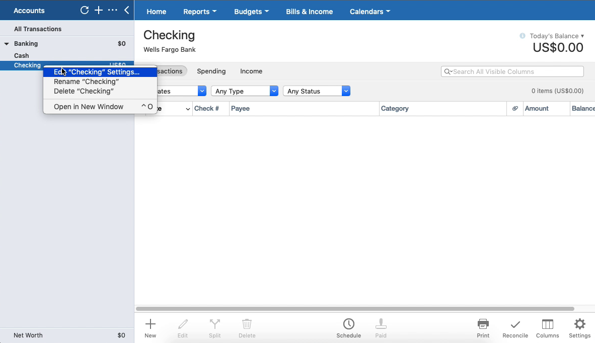 PDF2QFX Mac Step 9: edit checking settings in Quicken