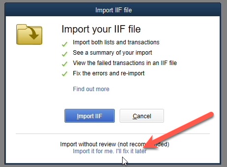 Step 4: legacy IIF import method