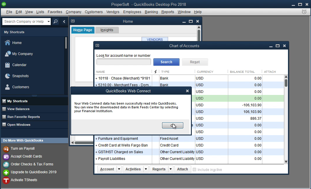 Bank2QBO Windows Step 14: data is imported in Quickbooks