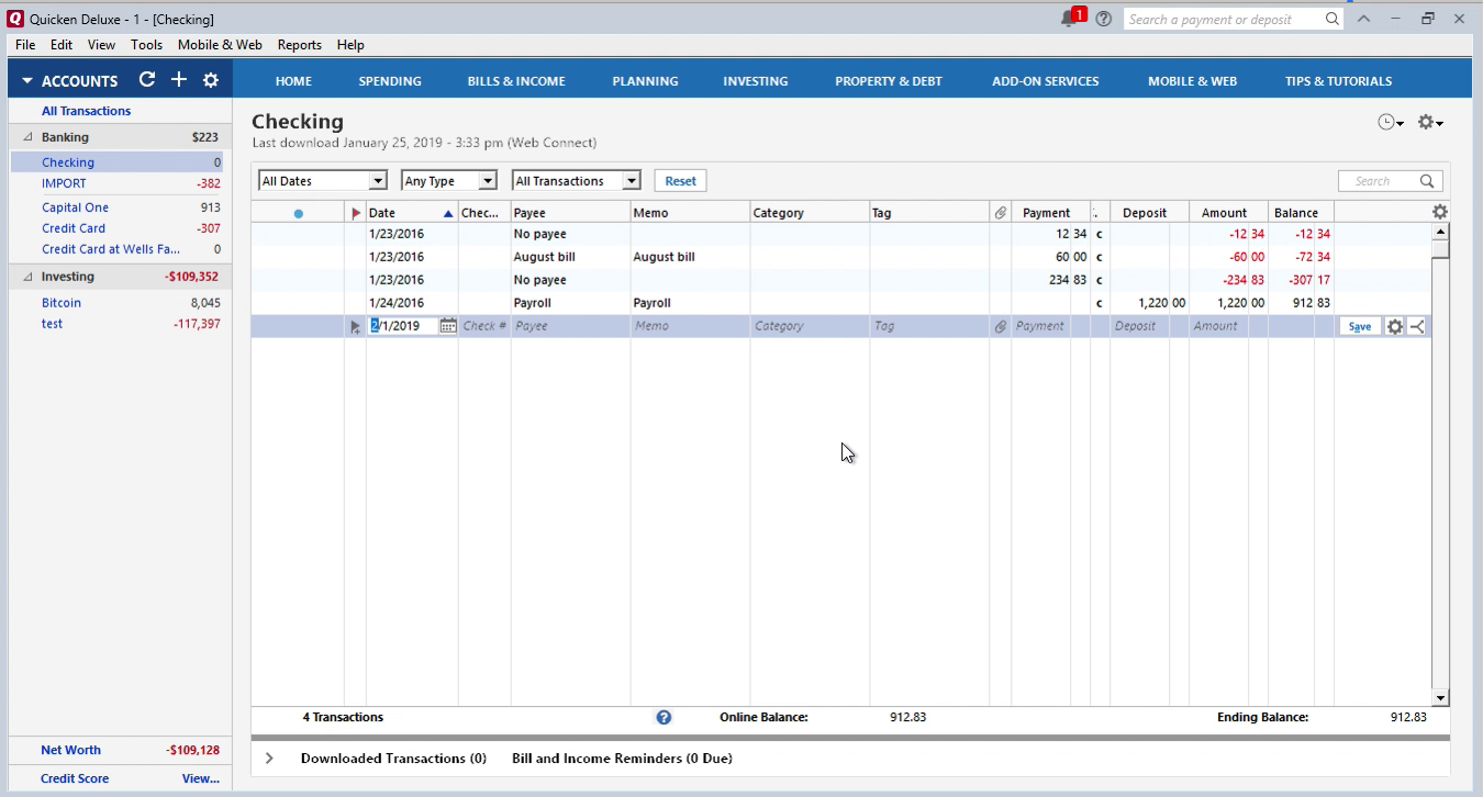 QBO2QIF Windows Step 11: Review transaction after import in Quicken