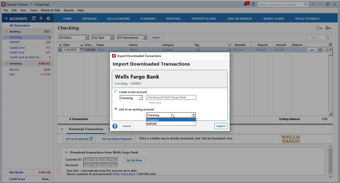 Bank2QFX Windows Step 13: click import in Quicken