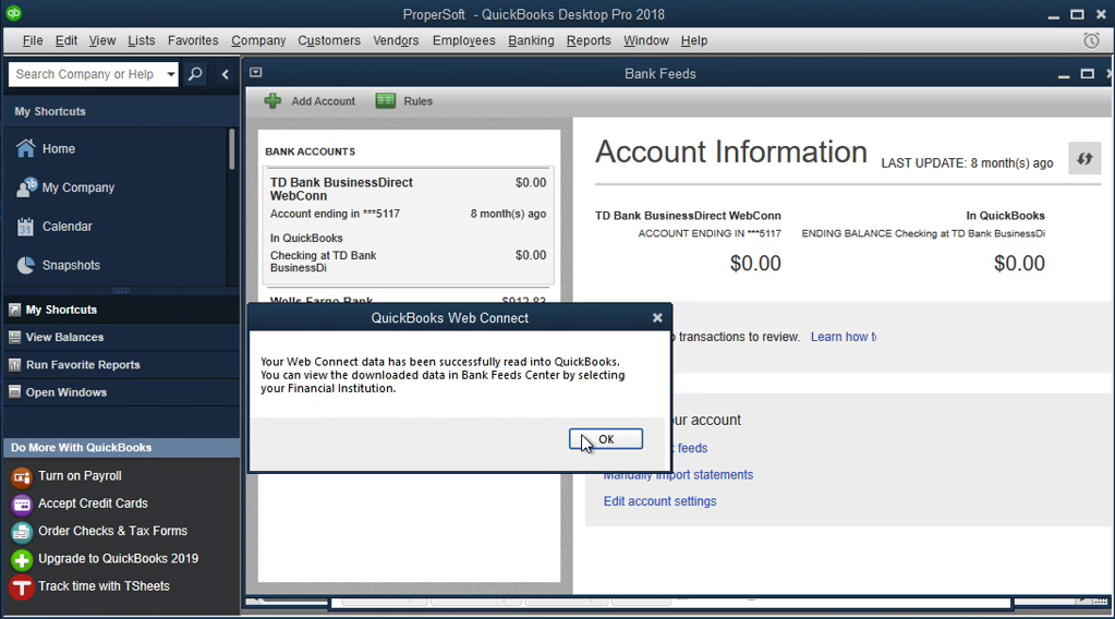 QIF2QBO: Convert QIF to QBO and import into Quickbooks Step 16: qbo file imported
