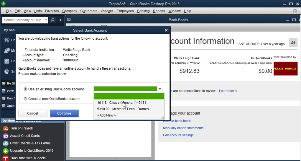 QIF2QBO: Convert QIF to QBO and import into Quickbooks Step 9: select bank account
