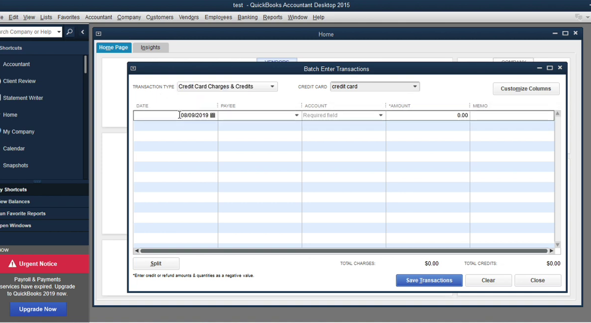 Convert transaction files to Quickbooks Accountant Batch Entry Step 13: click on the first line