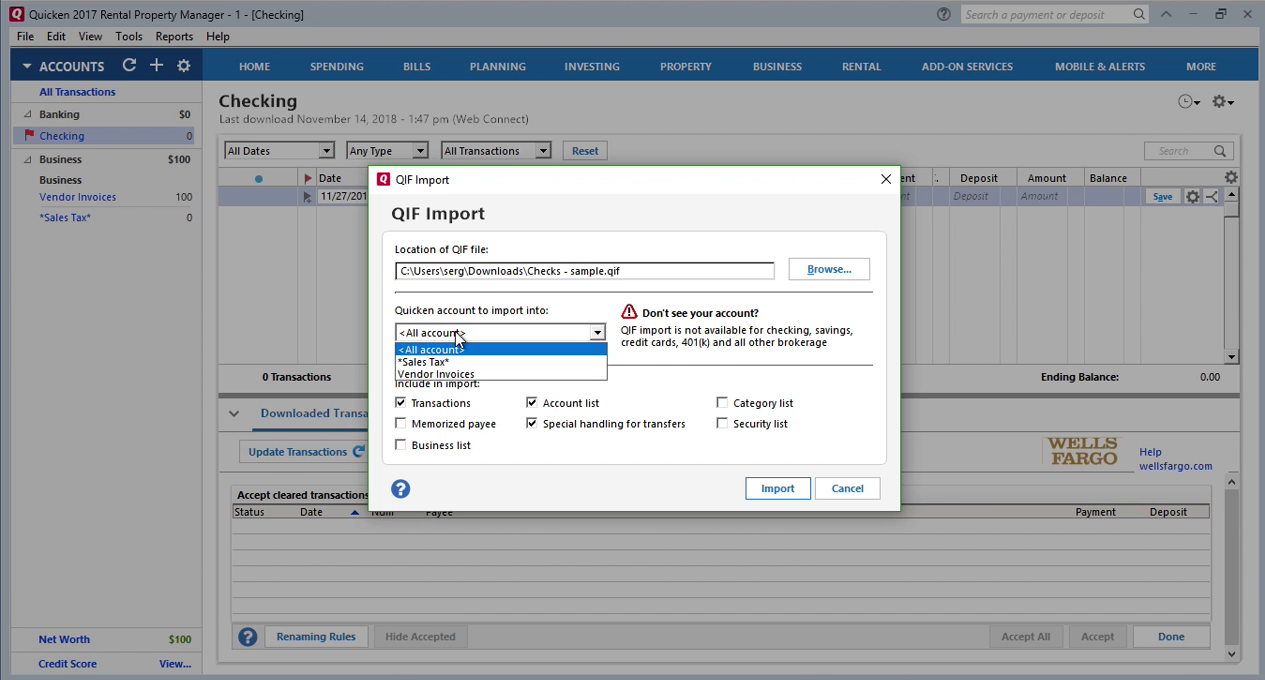 How Quickly Prepare and Print Checks in Quicken Step 14: all account in Quicken
