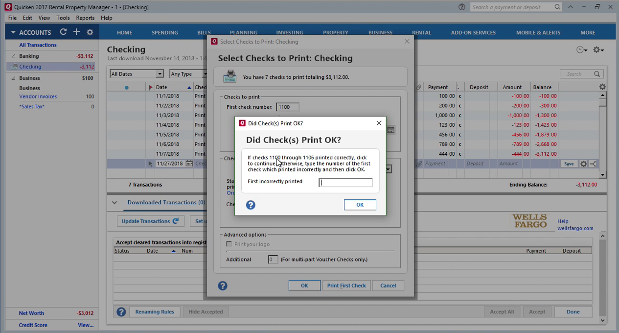 How Quickly Prepare and Print Checks in Quicken Step 21: did check print ok